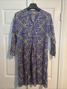 Roberta Roller Rabbit Purple and Yellow Printed Long Sleeve Dress